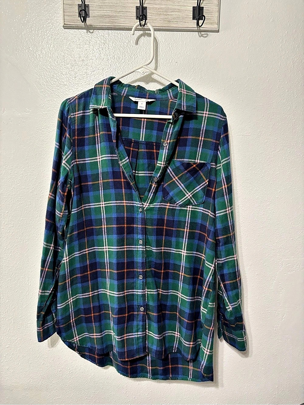 Old Navy The Tunic Shirt Plaid Flannel Green & Blue Medium